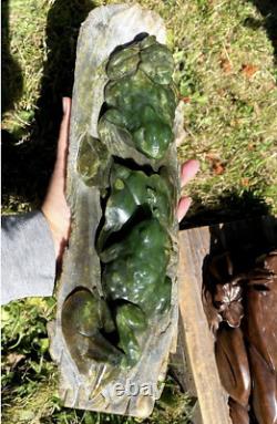 12.5 Solid Genuine Canadian Nephrite Jade Toad Family Sculpture One of a Kind