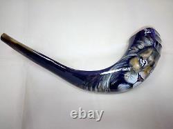 17-18 Ram Horn Shofar. Hand painted polished new. Lion Of Judah. One of a kind