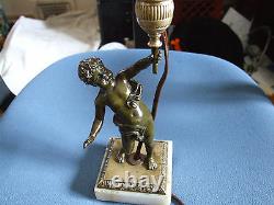 1900's Vintage French Bronze & Marble Boy Child Table Lamp. One of a Kind