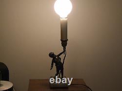 1900's Vintage French Bronze & Marble Boy Child Table Lamp. One of a Kind