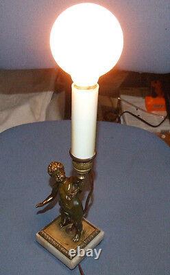 1900's Vintage French Bronze & Marble Boy Child Table Lamp. One of a Kind