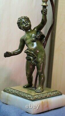 1900's Vintage French Bronze & Marble Boy Child Table Lamp. One of a Kind