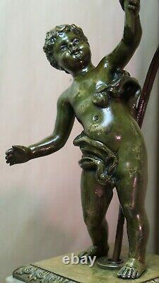 1900's Vintage French Bronze & Marble Boy Child Table Lamp. One of a Kind