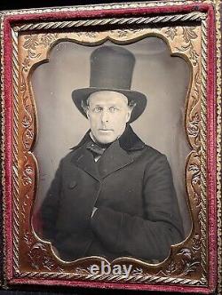 1/4 Plate Daguerreotype Distinguished Gent In Stovepipe Hat Great Full Case