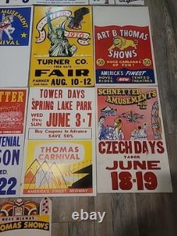 21 Rare Original Vintage Fair And Carnival Posters. A One Of A Kind Collection