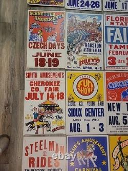 21 Rare Original Vintage Fair And Carnival Posters. A One Of A Kind Collection