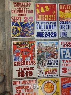 21 Rare Original Vintage Fair And Carnival Posters. A One Of A Kind Collection