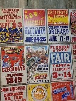 21 Rare Original Vintage Fair And Carnival Posters. A One Of A Kind Collection