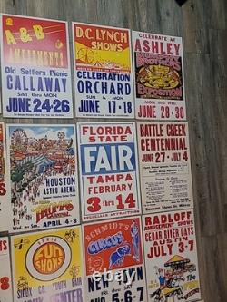 21 Rare Original Vintage Fair And Carnival Posters. A One Of A Kind Collection