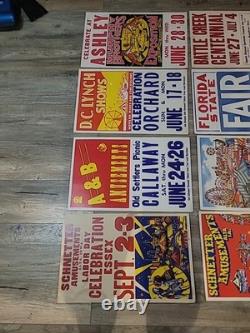 21 Rare Original Vintage Fair And Carnival Posters. A One Of A Kind Collection