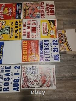 21 Rare Original Vintage Fair And Carnival Posters. A One Of A Kind Collection