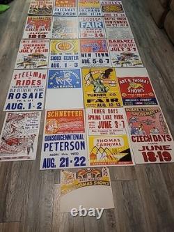 21 Rare Original Vintage Fair And Carnival Posters. A One Of A Kind Collection