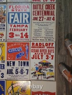 21 Rare Original Vintage Fair And Carnival Posters. A One Of A Kind Collection