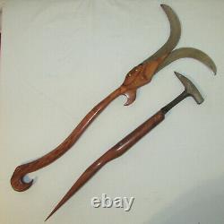 2 One-of-a-Kind Handmade Fantasy Medieval Weapons Double Axe Club Wood Handles