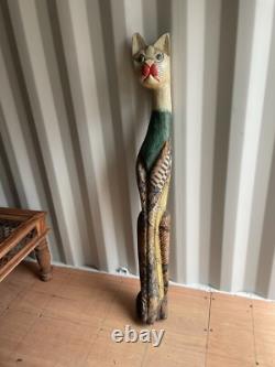 5ft Hand Carved Wooden Cat Excellent Condition One of a Kind