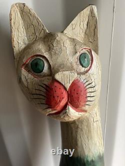 5ft Hand Carved Wooden Cat Excellent Condition One of a Kind