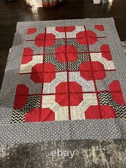 96x78 Red Black Tan Chevron Handmade Quilt 2017 Personalized One Of A Kind