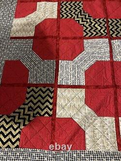 96x78 Red Black Tan Chevron Handmade Quilt 2017 Personalized One Of A Kind