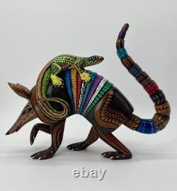 ARMADILLO AND LIZARD- Beautiful one of a kind wood hand-carved ALEBRIJE