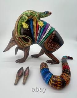 ARMADILLO AND LIZARD- Beautiful one of a kind wood hand-carved ALEBRIJE