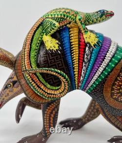 ARMADILLO AND LIZARD- Beautiful one of a kind wood hand-carved ALEBRIJE