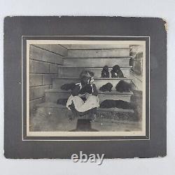 Adorable Little Girl With Puppies Photo c1900 Dog Cabinet Card Antique U153