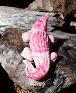 Amazing, Gem, Large Solid, Hand Carved RHODOCHROSITE CROCODILEOne Of A Kind