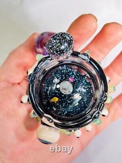 Amazing Hand blown Glass Galaxy Ashtray! One Of A Kind. Opals. By Ryan Messner