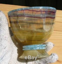 Amazing, One Of A Kind Rock Art, Large RAINBOW FLUORITE & BLUE ONYX BOWLLook