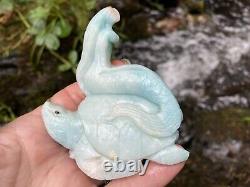 Amazonite Mermaid Stone Carving One Of A Kind Ocean Goddess Turtle Blue Crystal