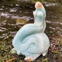 Amazonite Mermaid Stone Carving One Of A Kind Ocean Goddess Turtle Blue Crystal