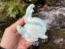 Amazonite Mermaid Stone Carving One Of A Kind Ocean Goddess Turtle Blue Crystal