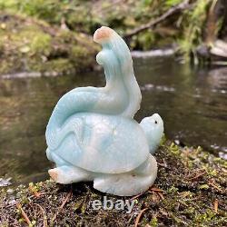 Amazonite Mermaid Stone Carving One Of A Kind Ocean Goddess Turtle Blue Crystal
