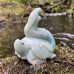 Amazonite Mermaid Stone Carving One Of A Kind Ocean Goddess Turtle Blue Crystal