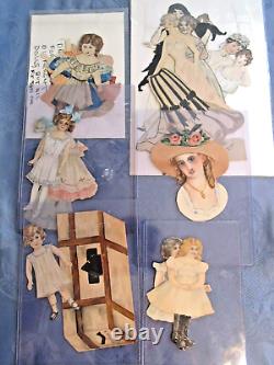 Antique 1900s Handmade Drawn Painted Paper Dolls One of a Kind 6 sets