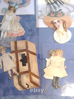 Antique 1900s Handmade Drawn Painted Paper Dolls One of a Kind 6 sets
