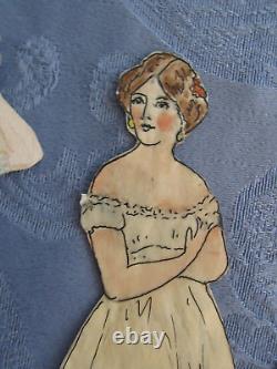 Antique 1900s Handmade Drawn Painted Paper Dolls One of a Kind 6 sets