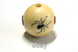 Antique 19th Century Japanese Ojime Bead One of a Kind Amber Spider & Bugs