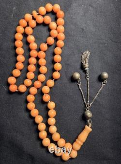 Antique Angel Skin Pink Coral Prayer Beads with Tassel Rare & One Of A Kind