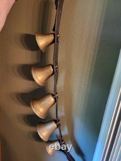 Antique Brass Sleigh Bells with Leather Straps. One of a Kind
