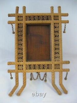 Antique Folk Art Picture Frame, Hand Woven One-Of-A-Kind Tramp Art Primitive