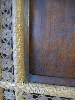 Antique Folk Art Picture Frame, Hand Woven One-Of-A-Kind Tramp Art Primitive