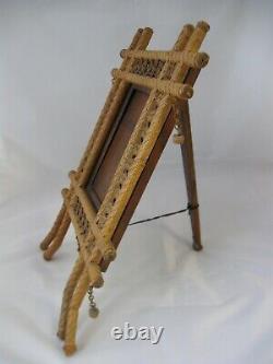 Antique Folk Art Picture Frame, Hand Woven One-Of-A-Kind Tramp Art Primitive