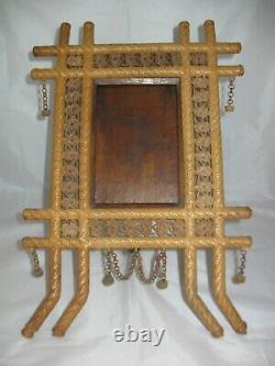 Antique Folk Art Picture Frame, Hand Woven One-Of-A-Kind Tramp Art Primitive