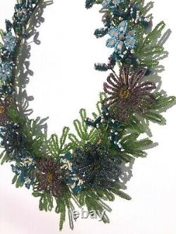 Antique French Glass Seed Bead Floral Wreath Stunning one of a kind beaded