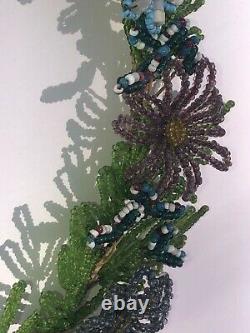 Antique French Glass Seed Bead Floral Wreath Stunning one of a kind beaded