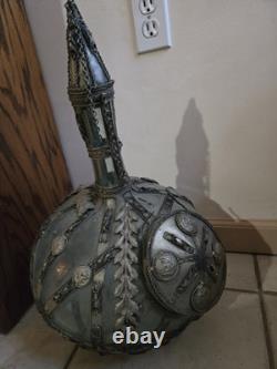 Antique Glass and Intricate Silver, 2 foot tall, Wine Decanter. One of a Kind