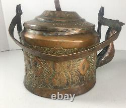 Antique One Of A KindHand-Forged Dovetailed Copper Tea Kettle Etched Flowers