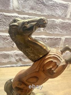 Antique One Of A Kind Brass Wood Horse Sculpture 8
