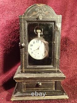 Antique One Of A Kind Pocket Watch Holder Case Locker Signed On Backside